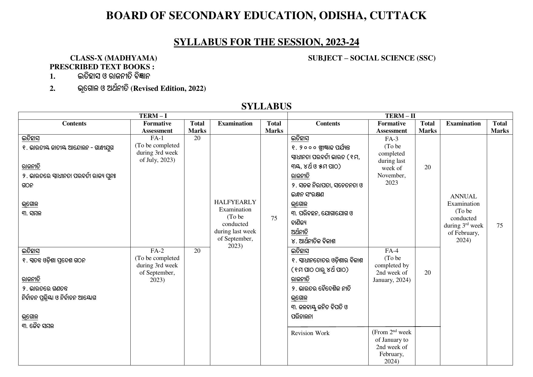 BSE Odisha Class 10 (Madhyama) Syllabus - Page 9