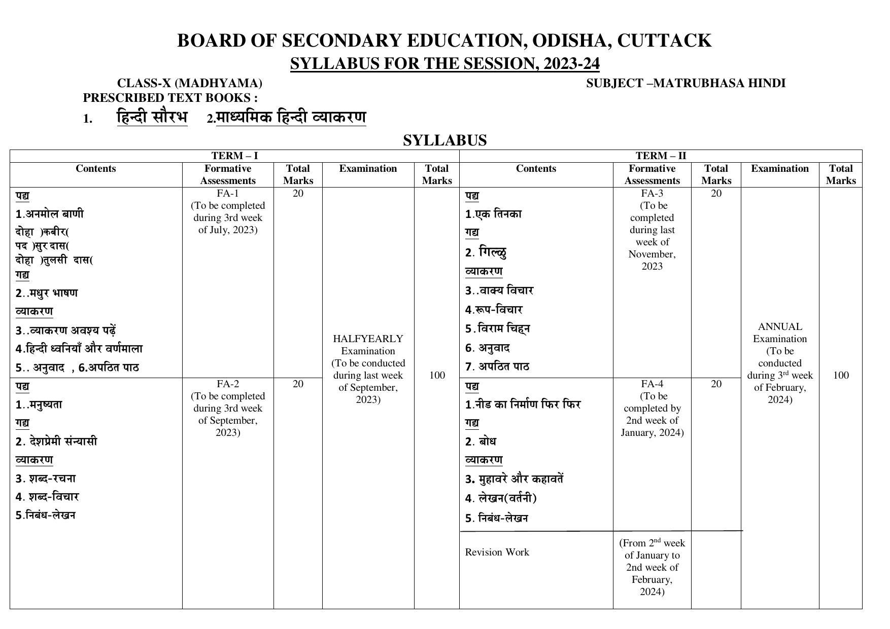 BSE Odisha Class 10 (Madhyama) Syllabus - Page 10