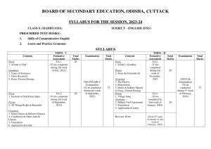BSE Odisha Class 10 (Madhyama) Syllabus