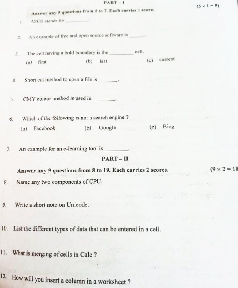 Kerala Plus One 2022 CA (Humanities) Question Papers - Page 1