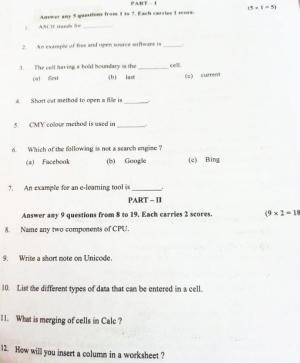 Kerala Plus One 2022 CA (Humanities) Question Papers