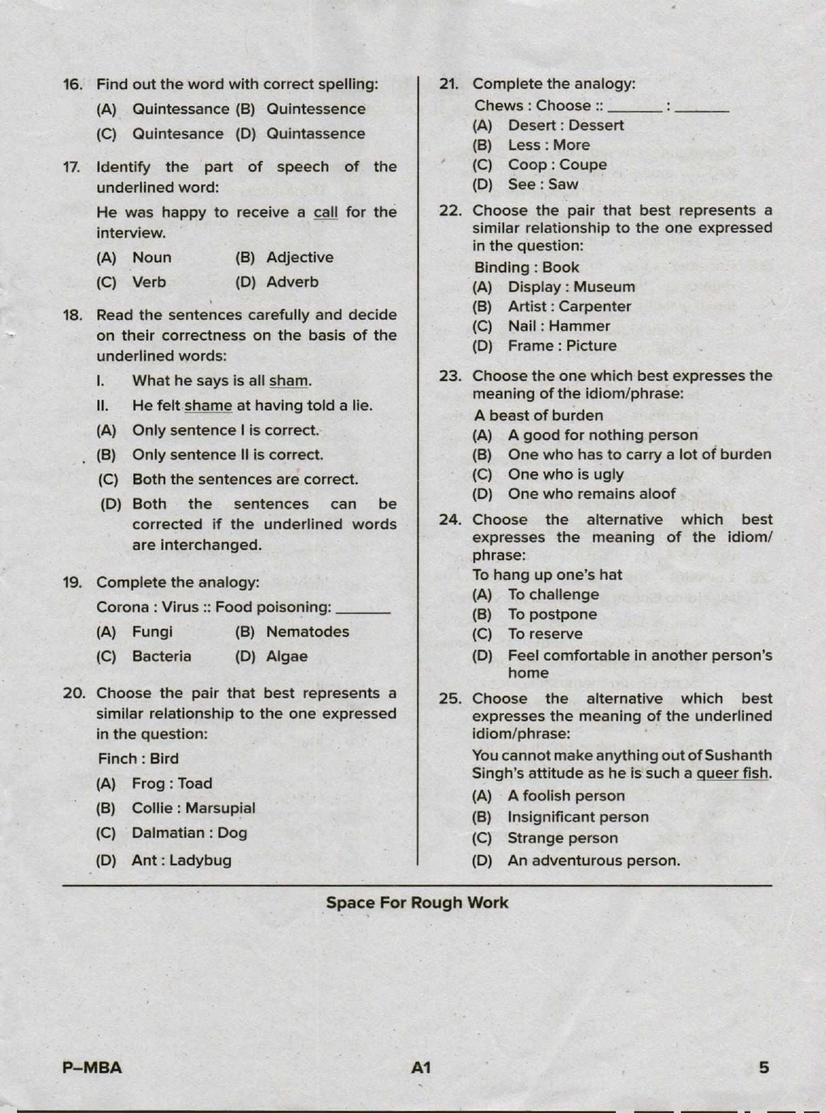 Karnataka PGCET 2020 MBA Question Paper - Page 5