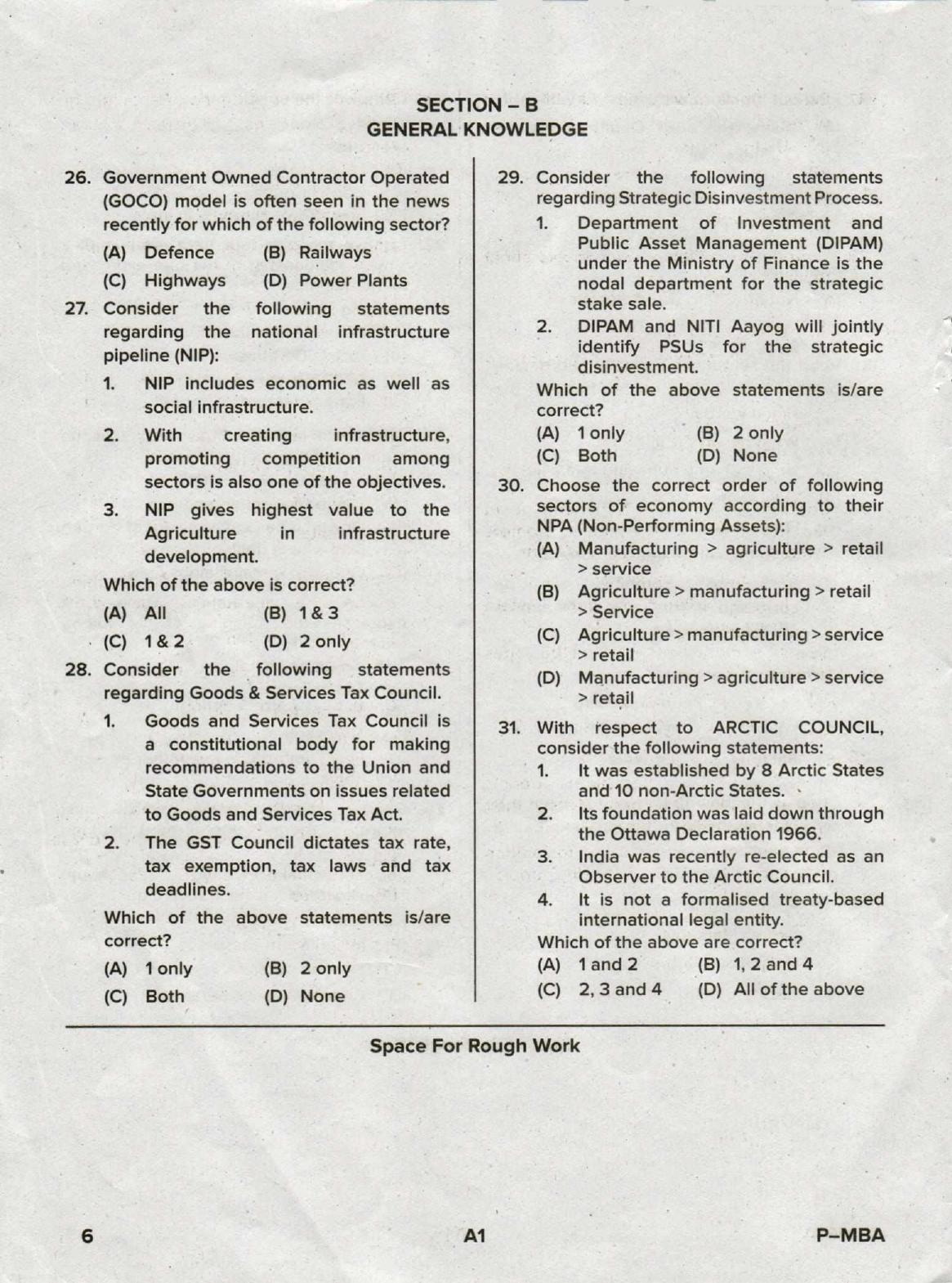 Karnataka PGCET 2020 MBA Question Paper - Page 6