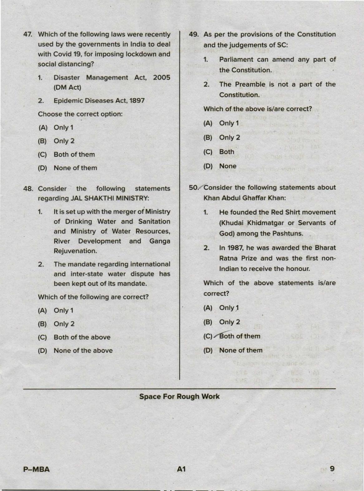 Karnataka PGCET 2020 MBA Question Paper - Page 9