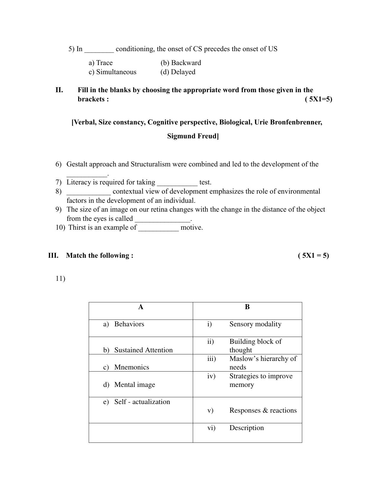Karnataka 1st PUC Psychology English Model Question Paper 2025 - Page 2