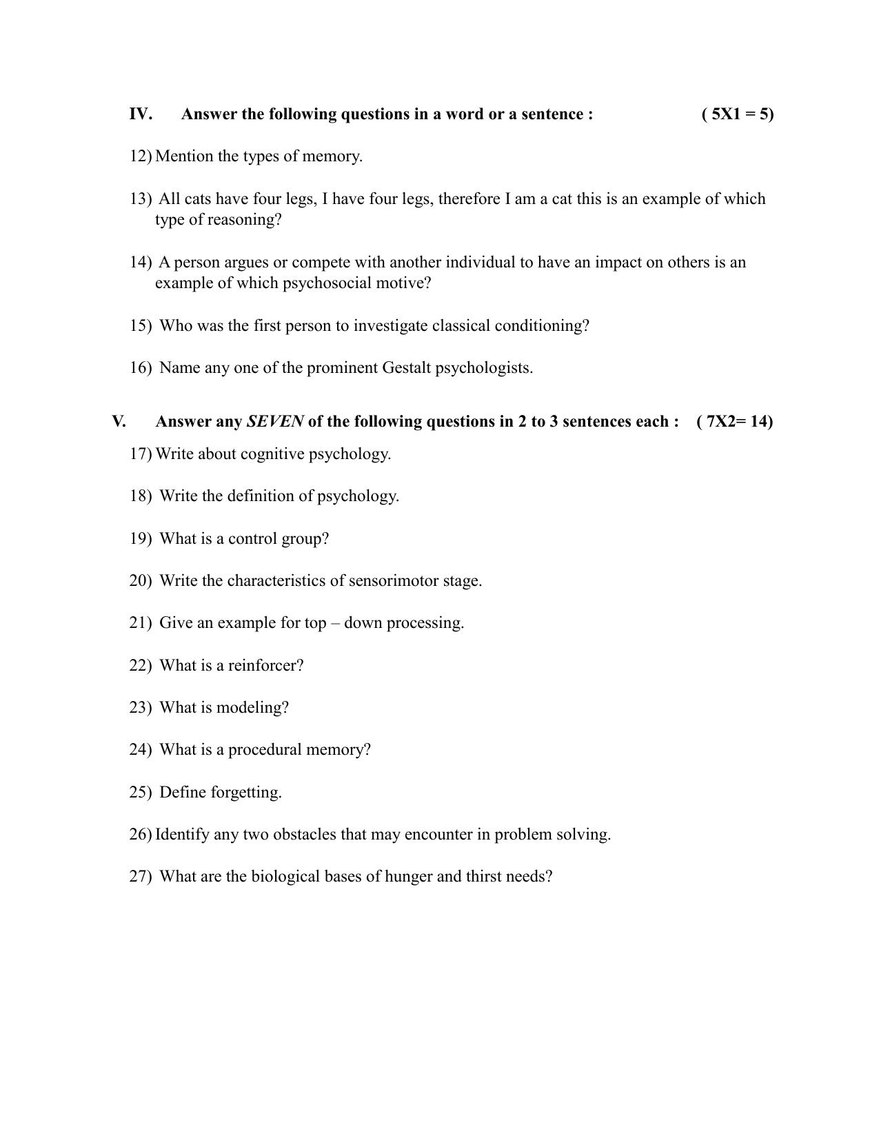 Karnataka 1st PUC Psychology English Model Question Paper 2025 - Page 3