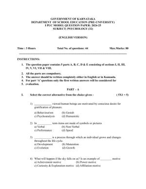 Karnataka 1st PUC Psychology English Model Question Paper 2025