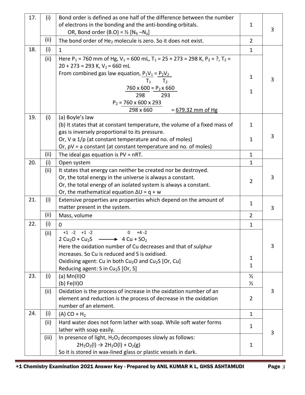 Kerala Plus One 2021 Chemistry Answer key (Annual) - Page 3