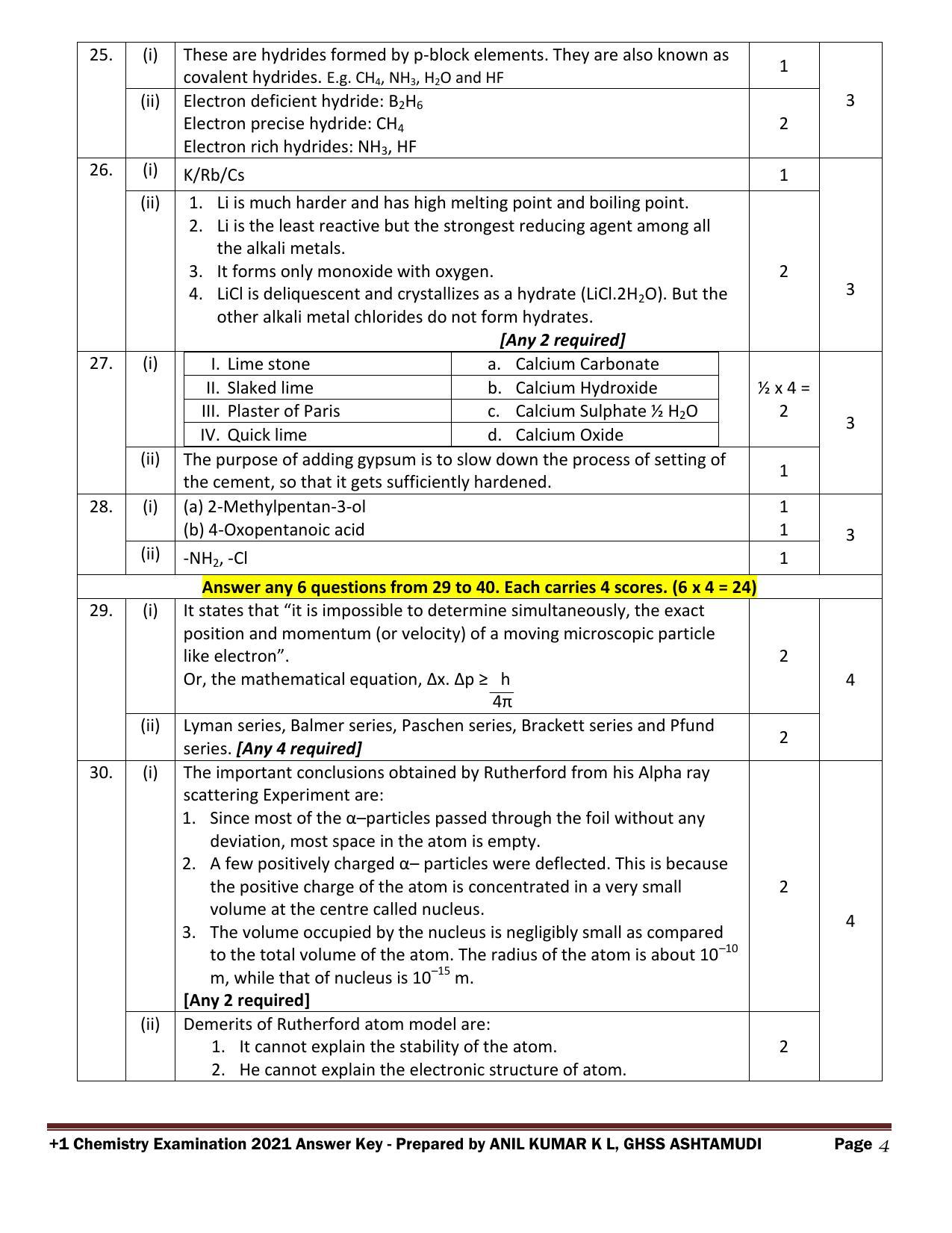Kerala Plus One 2021 Chemistry Answer key (Annual) - Page 4