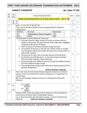Kerala Plus One 2021 Chemistry Answer key (Annual)