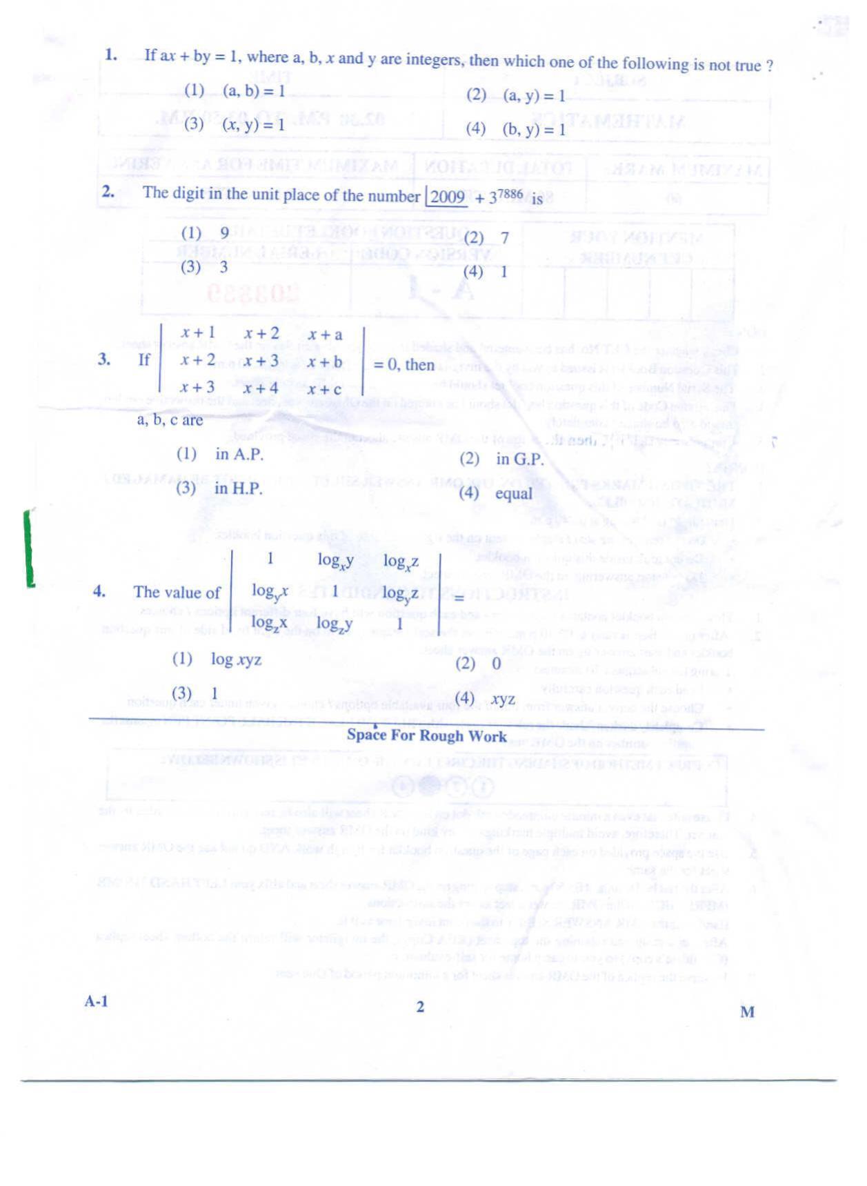 KCET Mathematics 2009 Question Papers - Page 2