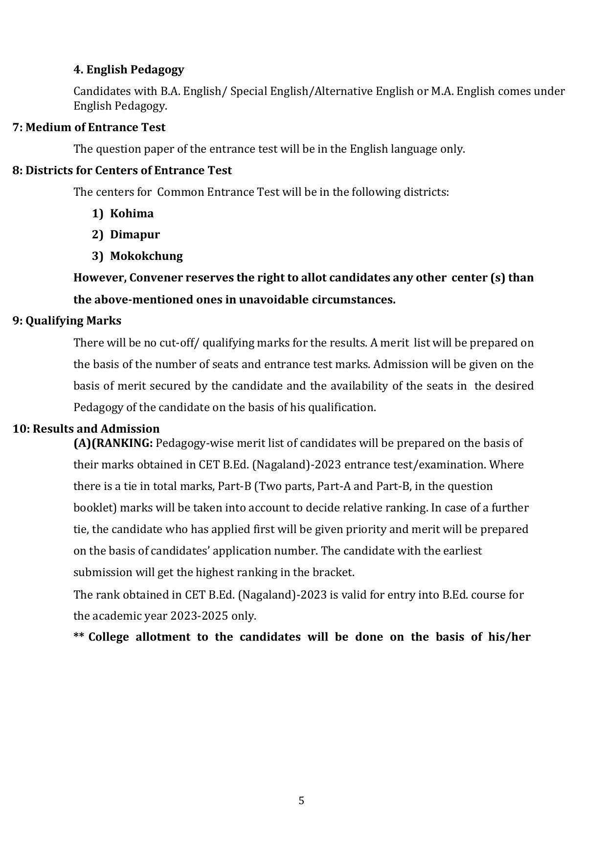 Nagaland University B.Ed CET Model Papers - Page 5