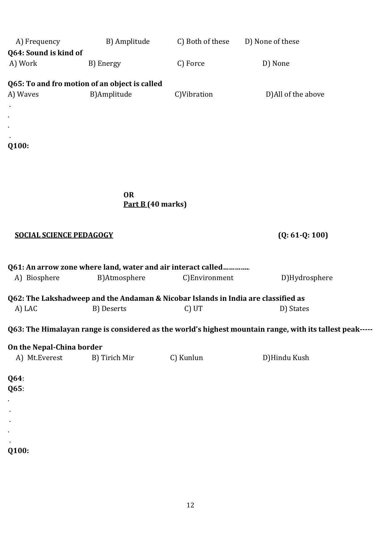 Nagaland University B.Ed CET Model Papers - Page 12