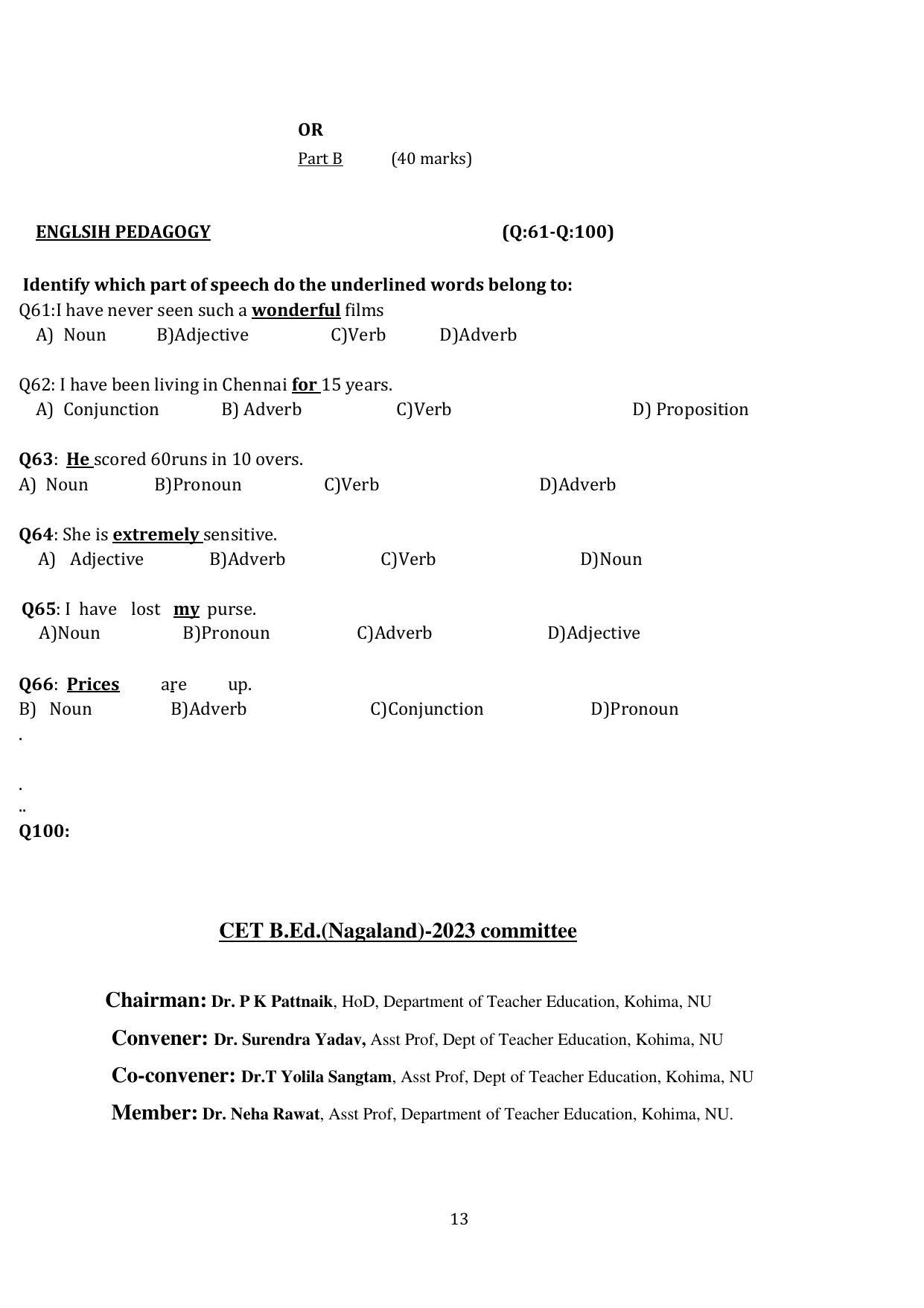 Nagaland University B.Ed CET Model Papers - Page 13