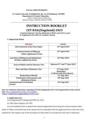 Nagaland University B.Ed CET Model Papers