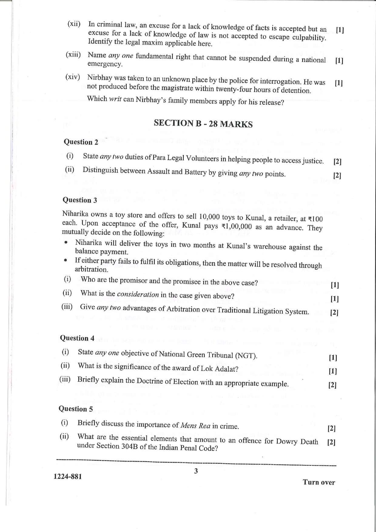 ISC Class 12 Legal Studies 2024 Question Paper - Page 3