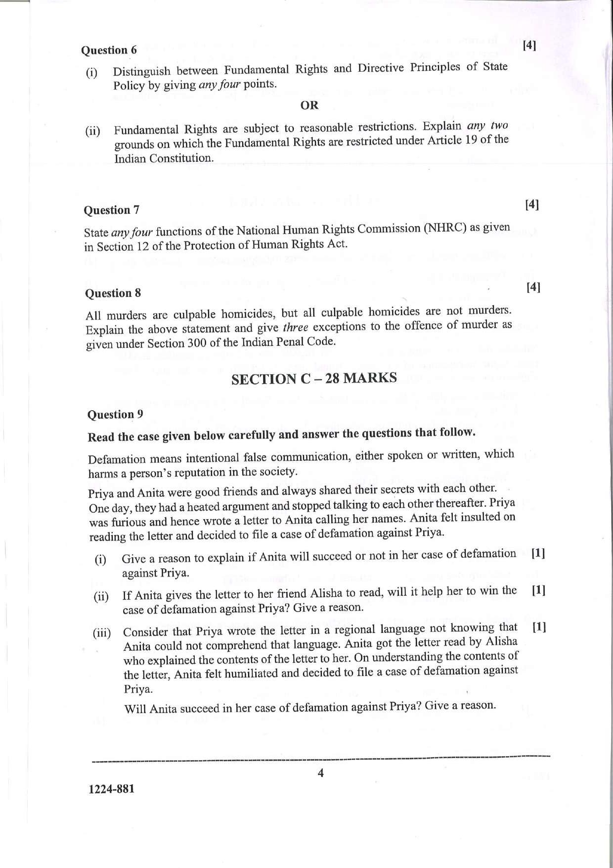 ISC Class 12 Legal Studies 2024 Question Paper - Page 4