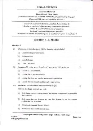 ISC Class 12 Legal Studies 2024 Question Paper