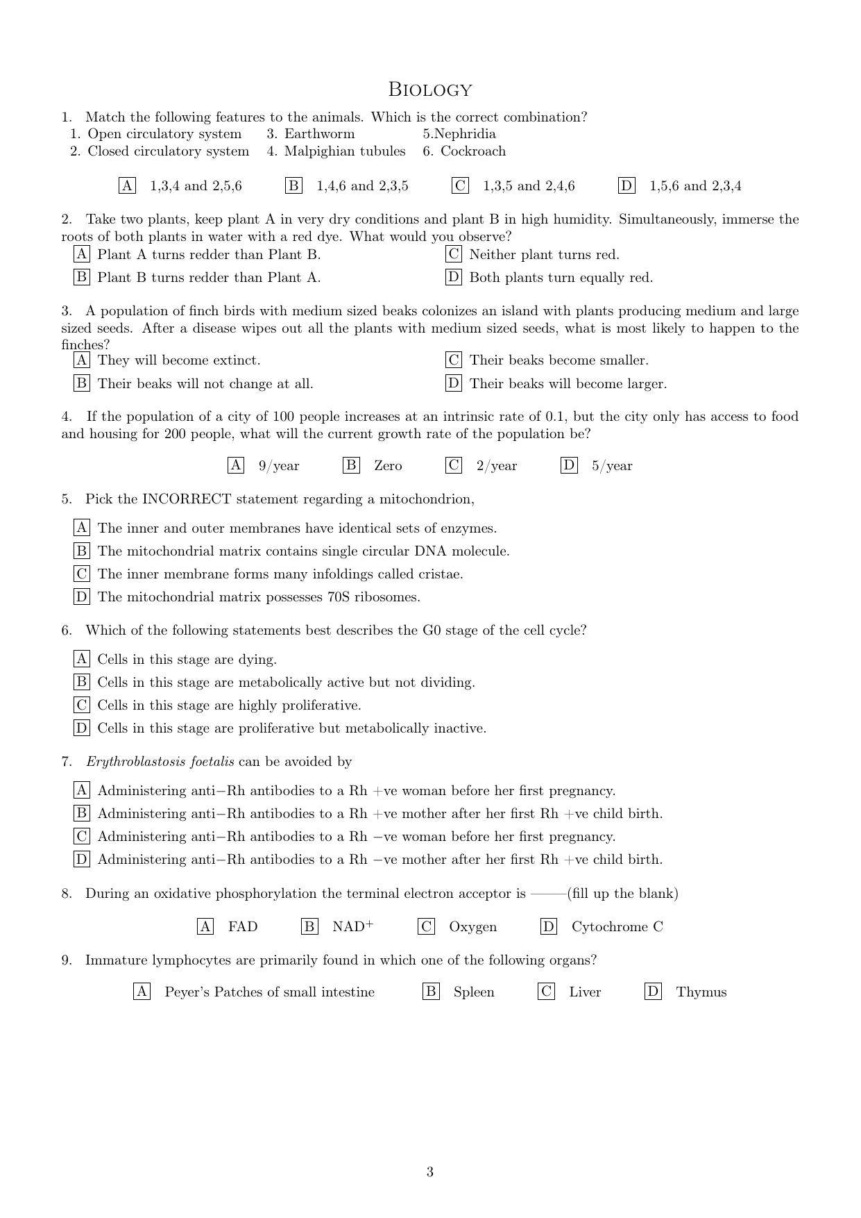 IISER Aptitude Test 2017 English Question Paper - Page 1