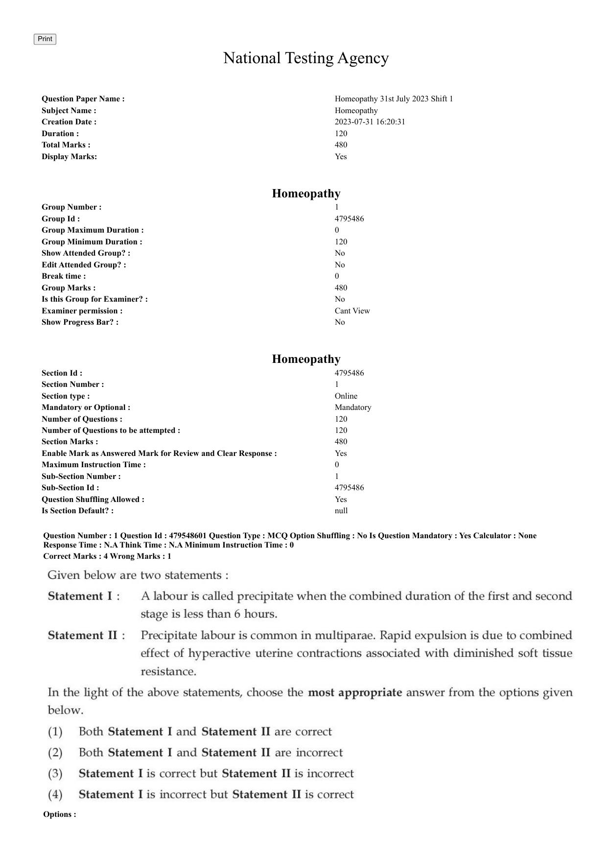 AIAPGET 2023 Homeopathy Question Paper - Page 1