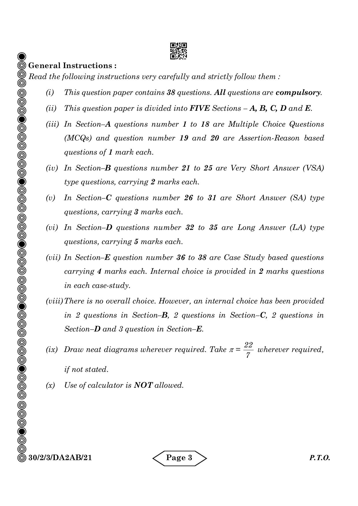 CBSE Class 10 30-2-3 Mathematics Standard 2024 Question Paper - Page 3