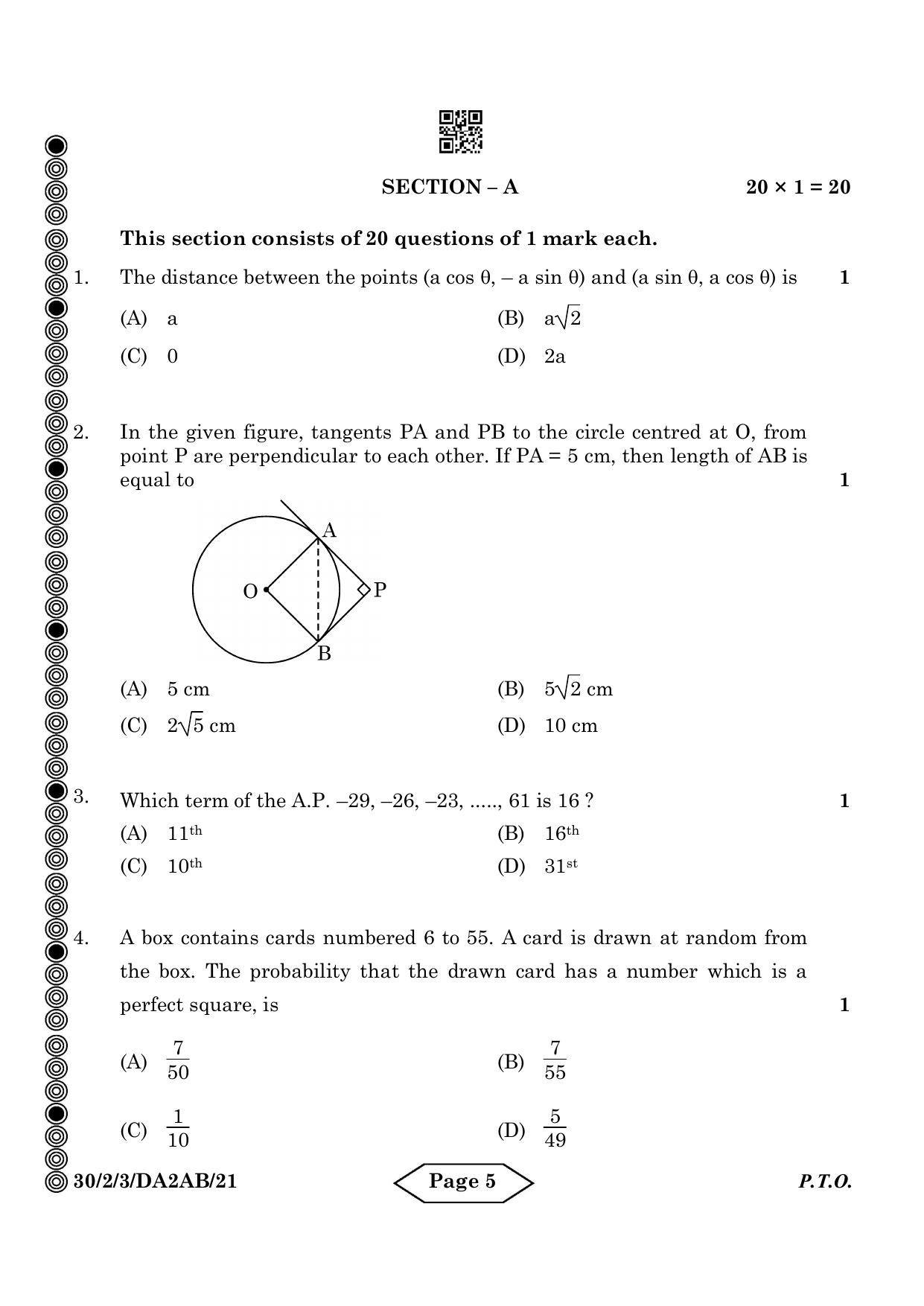 CBSE Class 10 30-2-3 Mathematics Standard 2024 Question Paper - Page 5