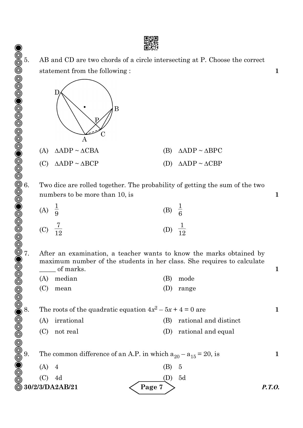 CBSE Class 10 30-2-3 Mathematics Standard 2024 Question Paper - Page 7