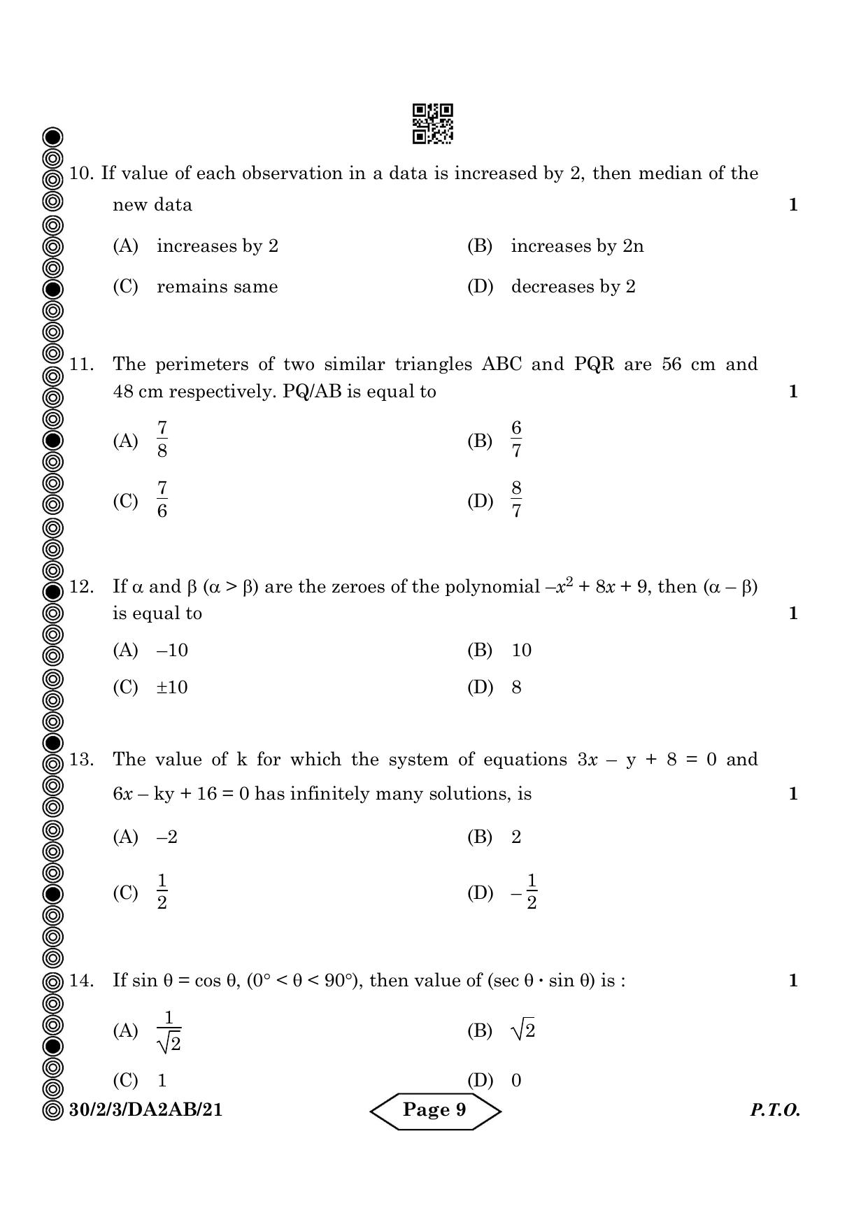 CBSE Class 10 30-2-3 Mathematics Standard 2024 Question Paper - Page 9