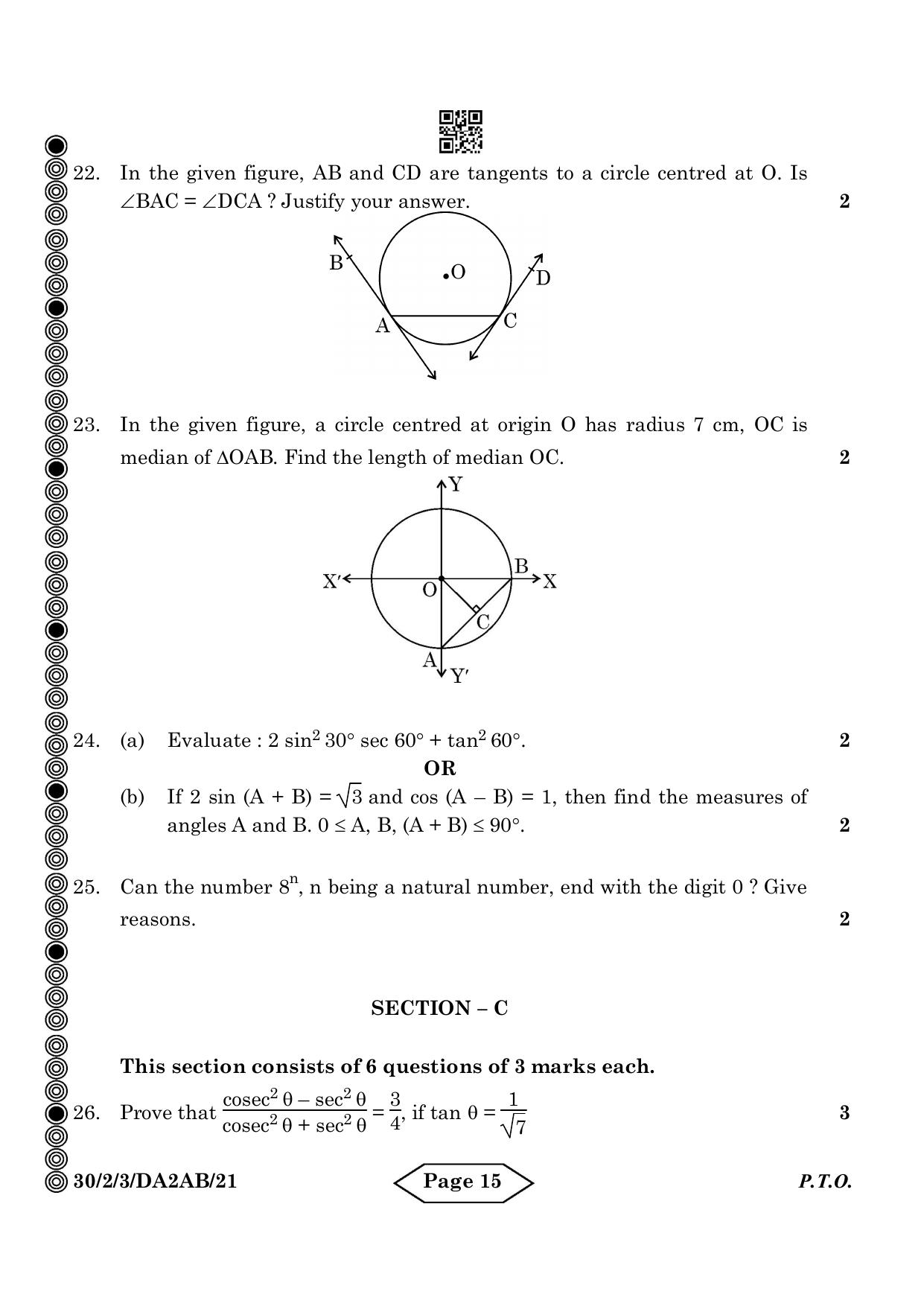 CBSE Class 10 30-2-3 Mathematics Standard 2024 Question Paper - Page 15