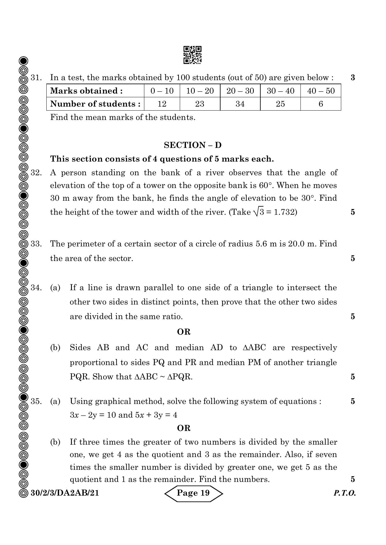CBSE Class 10 30-2-3 Mathematics Standard 2024 Question Paper - Page 19