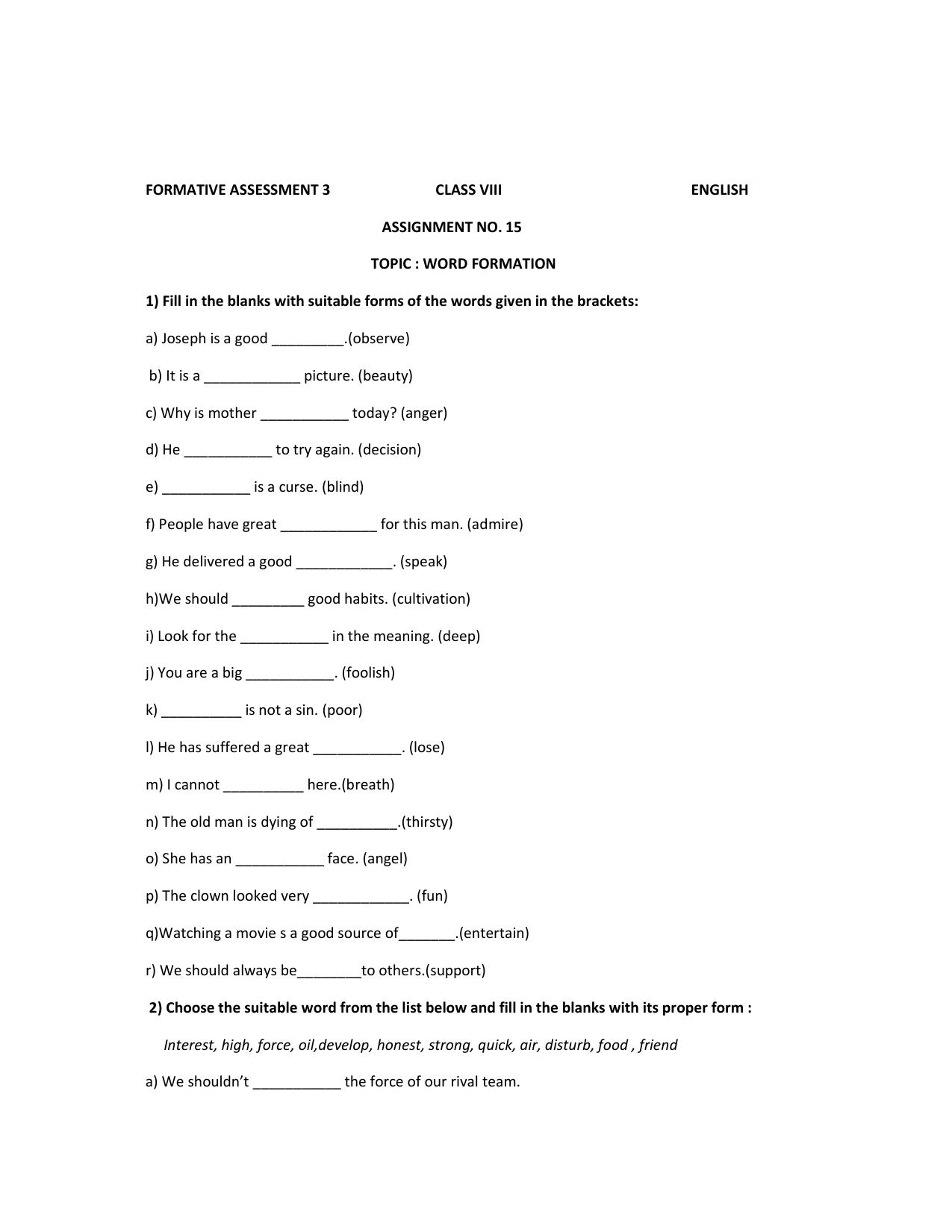 CBSE Worksheets for Class 8 English Assignment 59 - Page 1