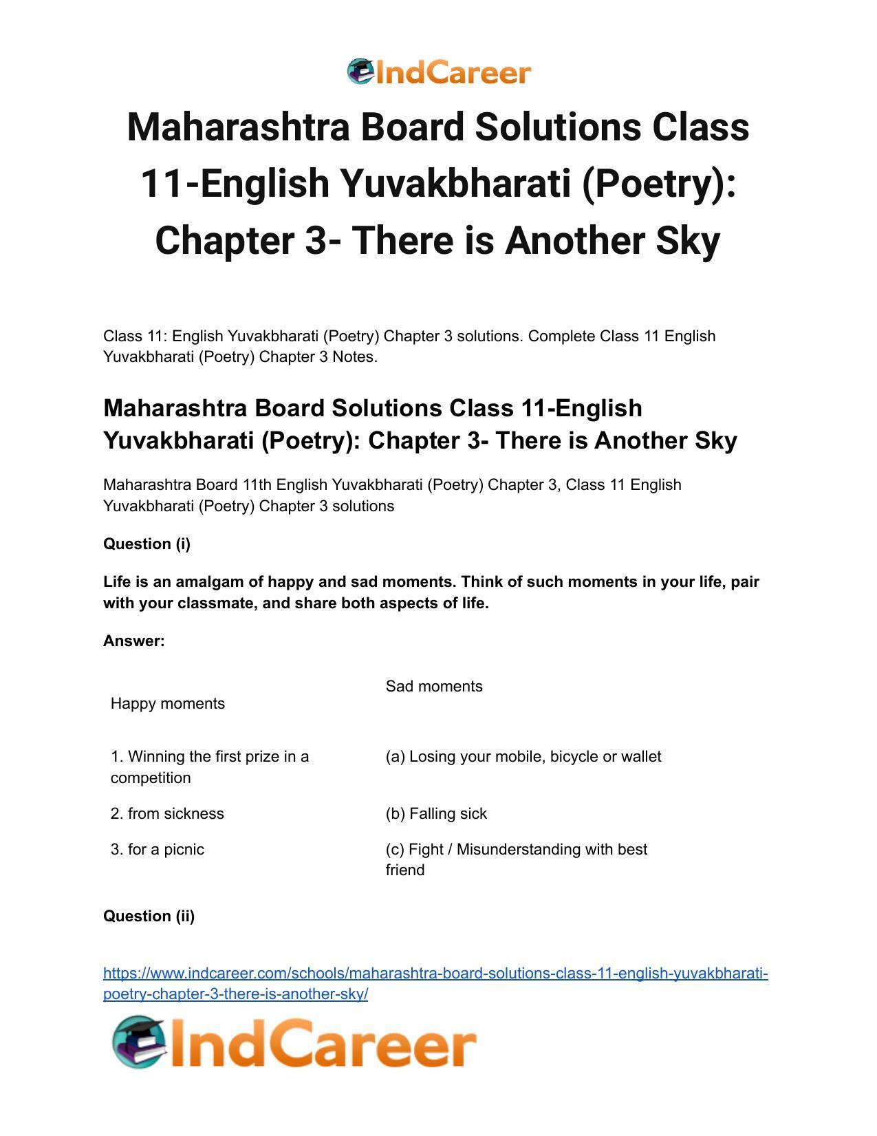 Maharashtra Board Solutions Class 11-English Yuvakbharati (Poetry): Chapter 3- There is Another Sky - Page 2