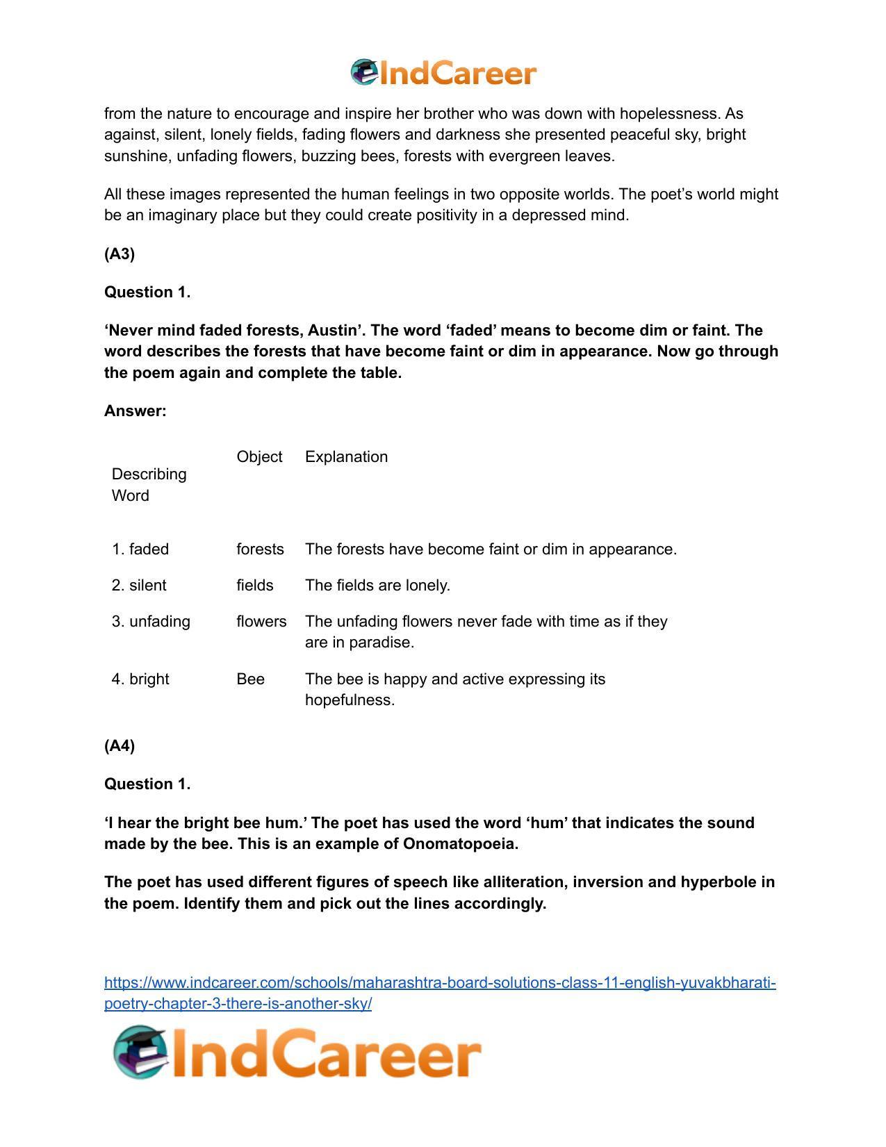 Maharashtra Board Solutions Class 11-English Yuvakbharati (Poetry): Chapter 3- There is Another Sky - Page 9