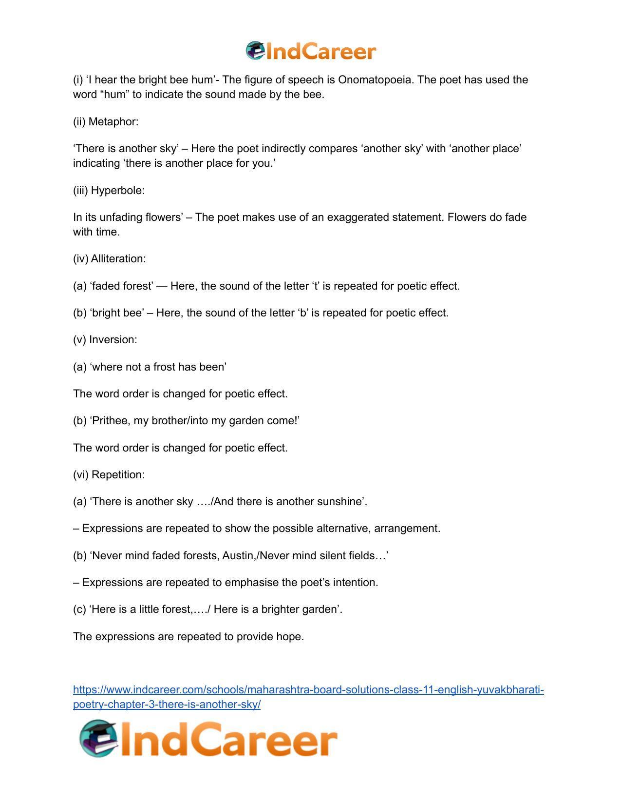 Maharashtra Board Solutions Class 11-English Yuvakbharati (Poetry): Chapter 3- There is Another Sky - Page 10