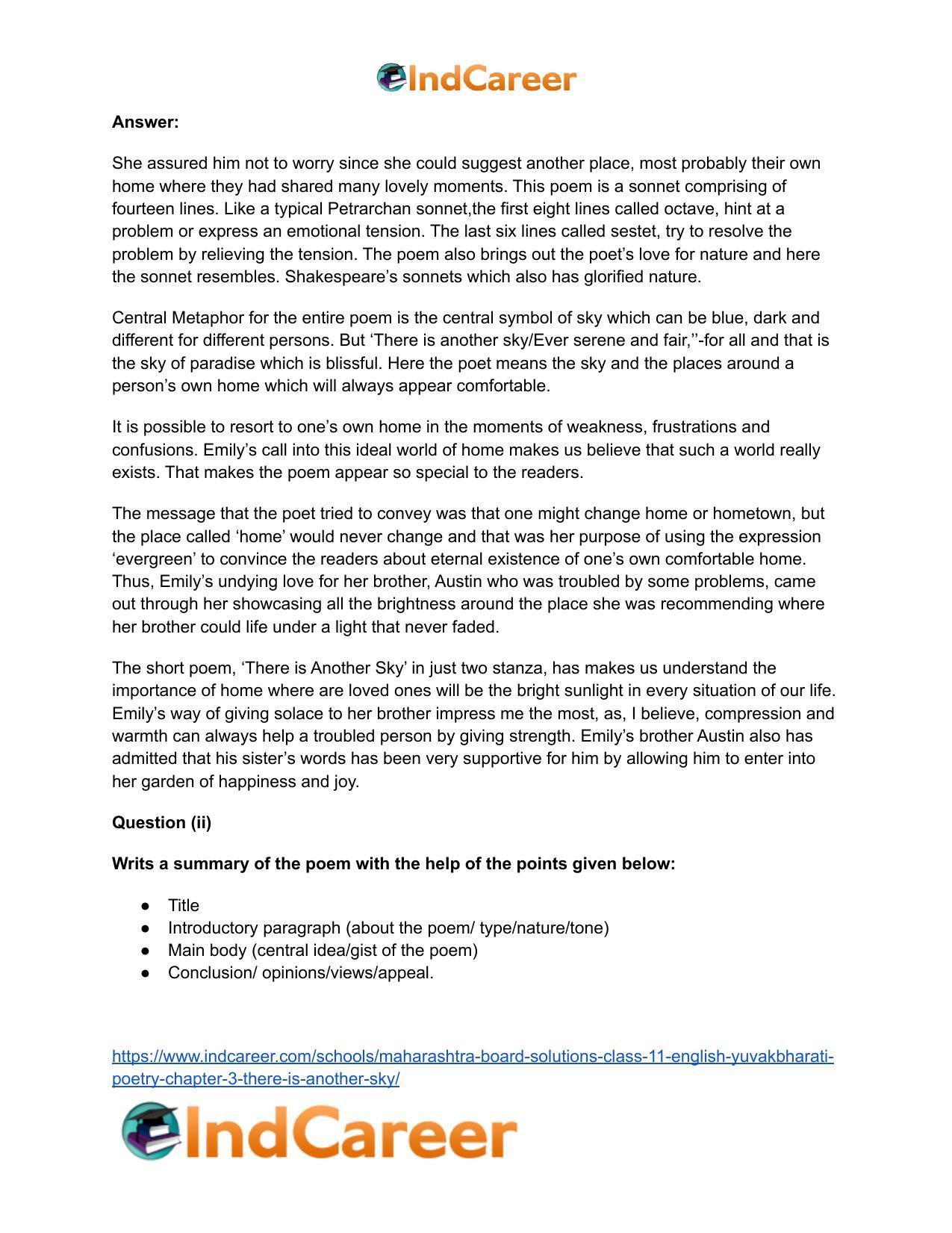 Maharashtra Board Solutions Class 11-English Yuvakbharati (Poetry): Chapter 3- There is Another Sky - Page 12