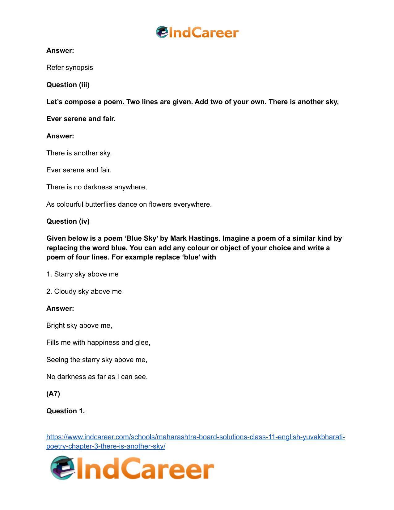 Maharashtra Board Solutions Class 11-English Yuvakbharati (Poetry): Chapter 3- There is Another Sky - Page 13