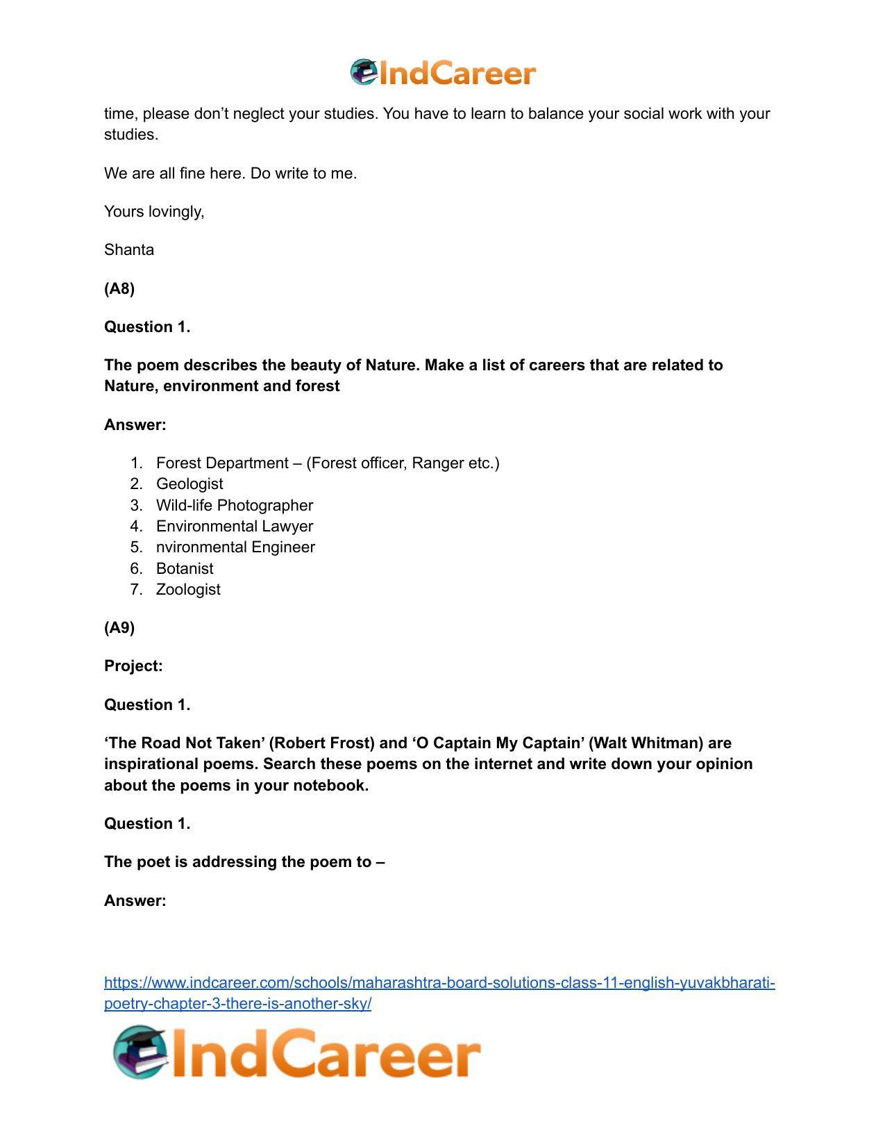 Maharashtra Board Solutions Class 11-English Yuvakbharati (Poetry): Chapter 3- There is Another Sky - Page 15
