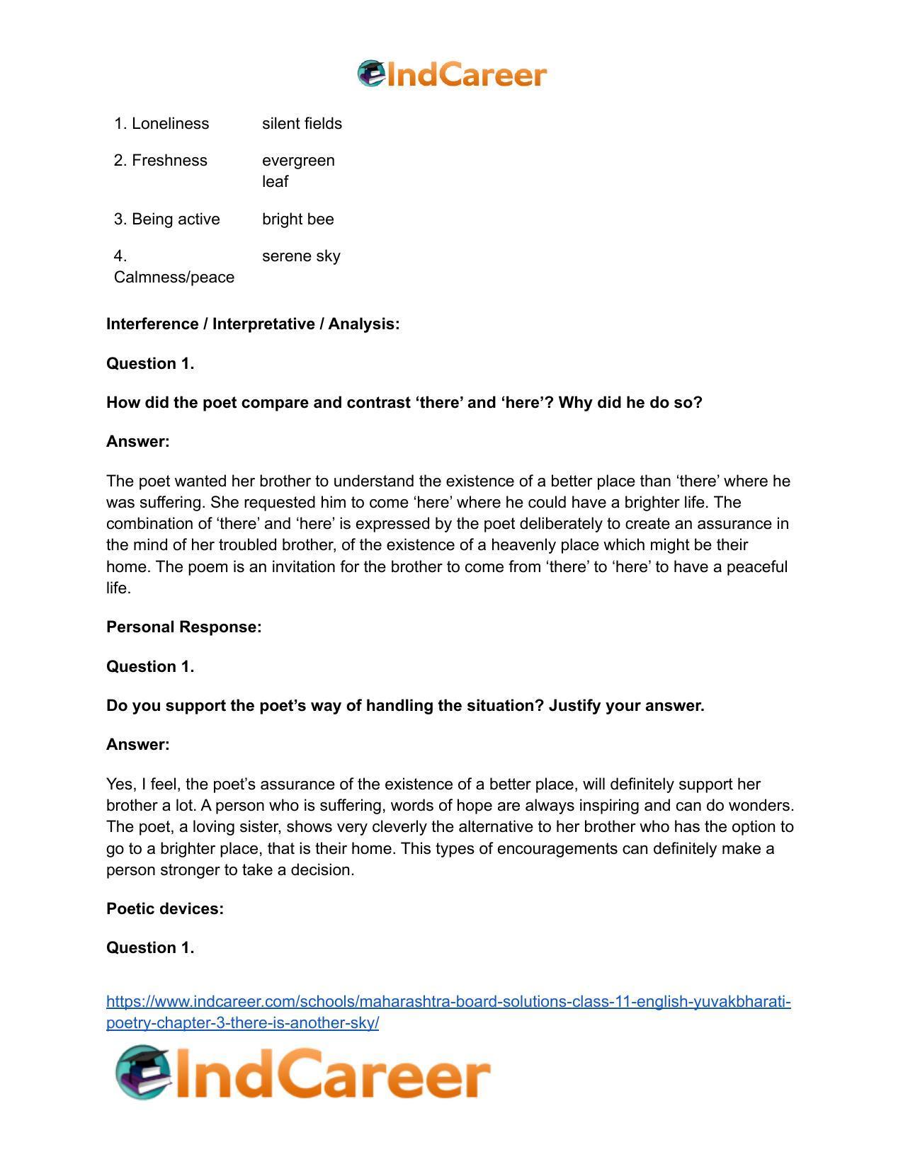 Maharashtra Board Solutions Class 11-English Yuvakbharati (Poetry): Chapter 3- There is Another Sky - Page 17
