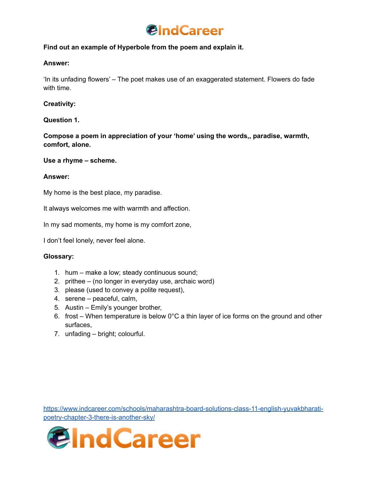 Maharashtra Board Solutions Class 11-English Yuvakbharati (Poetry): Chapter 3- There is Another Sky - Page 18