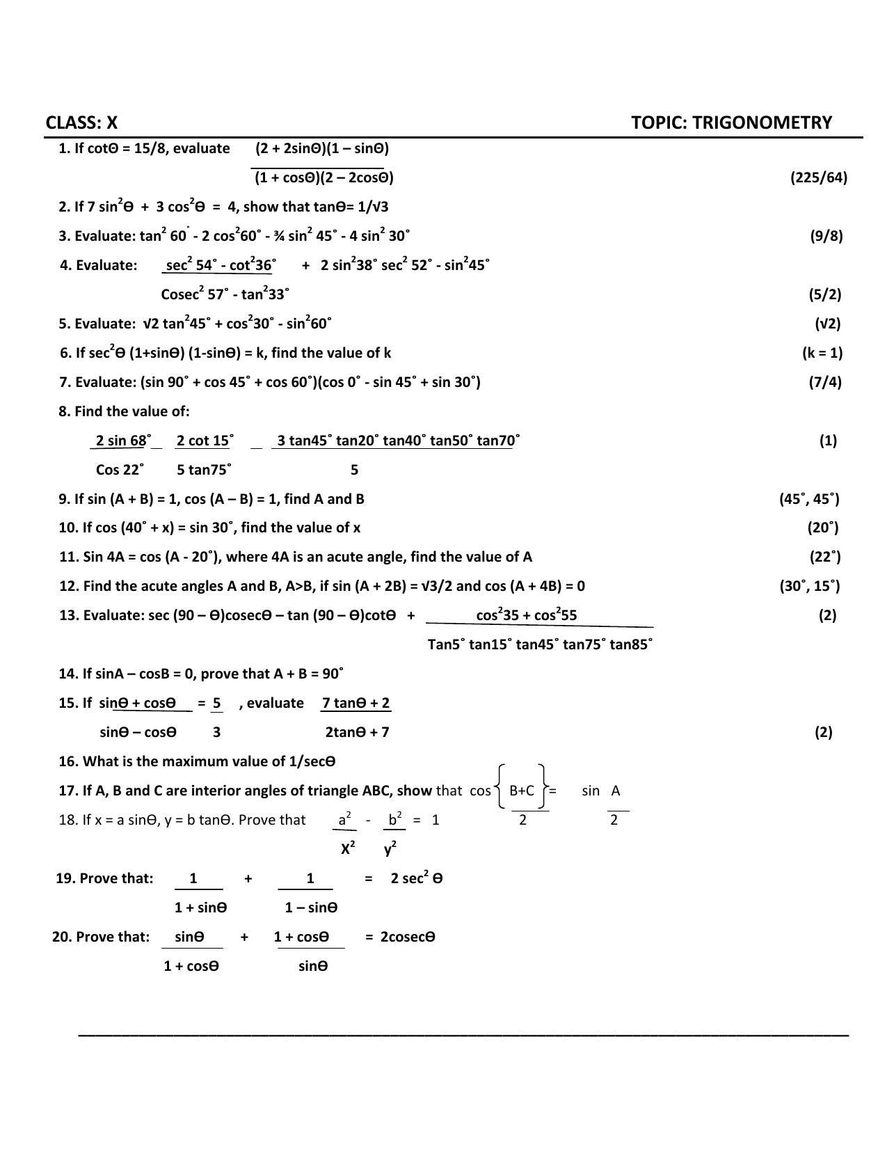 CBSE Worksheets for Class 10 Maths Applications of Trigonometry Assignment 1 - Page 3