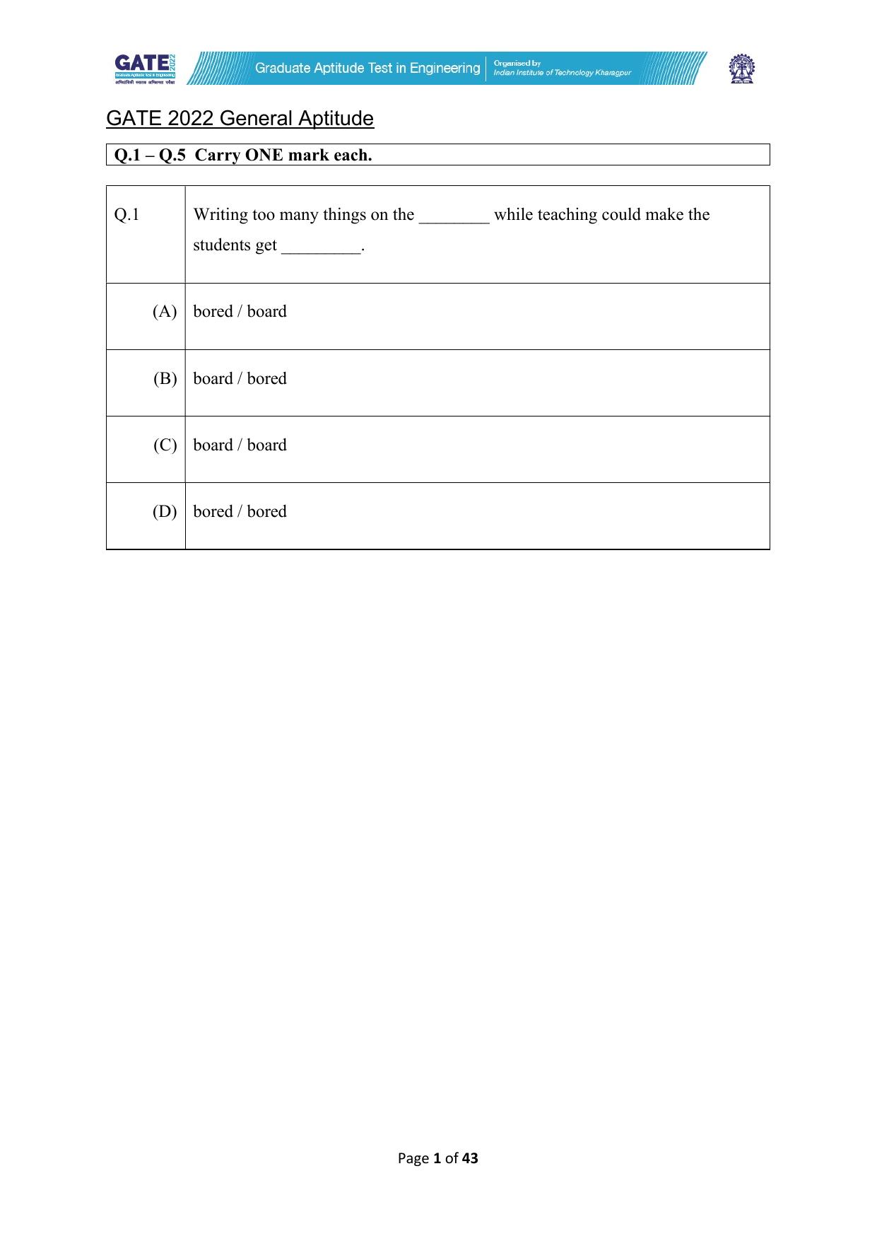 GATE 2022 Geomatics Engineering (GE) Question Paper - Page 1