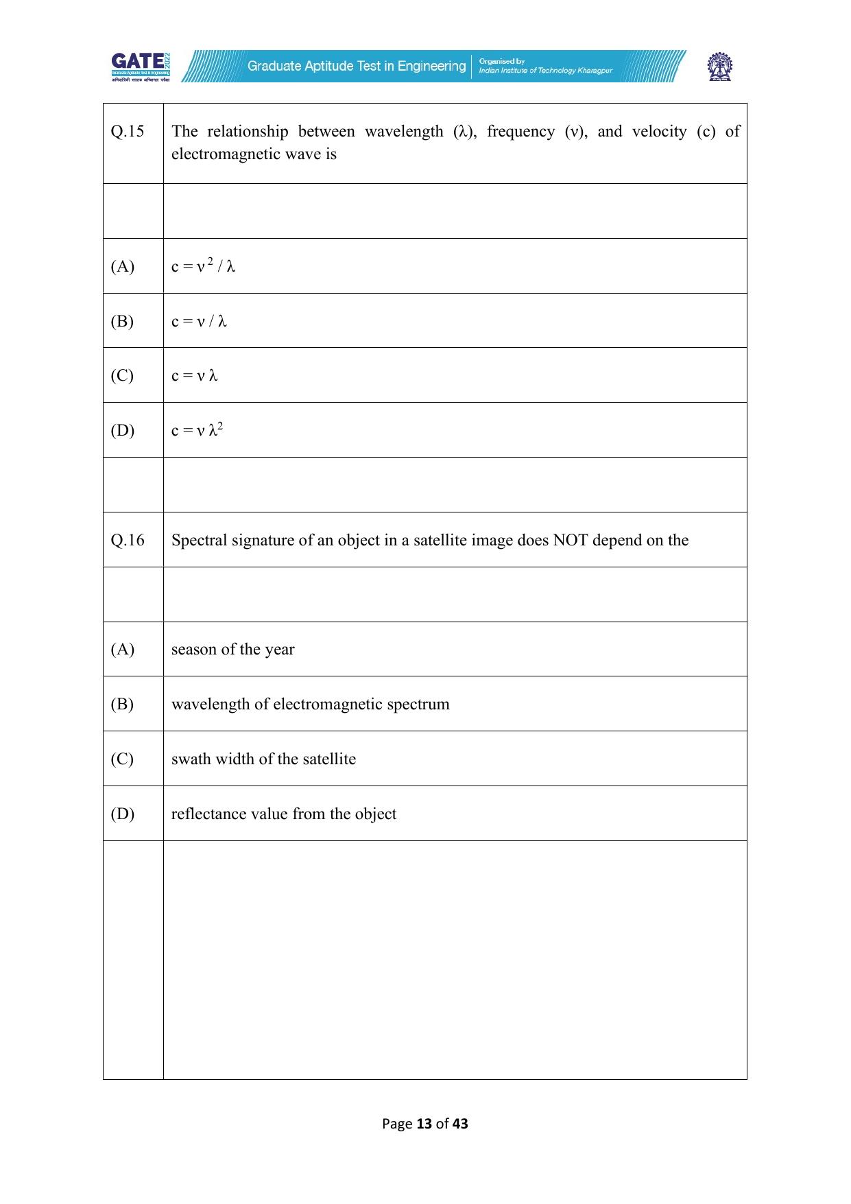 GATE 2022 Geomatics Engineering (GE) Question Paper - Page 13