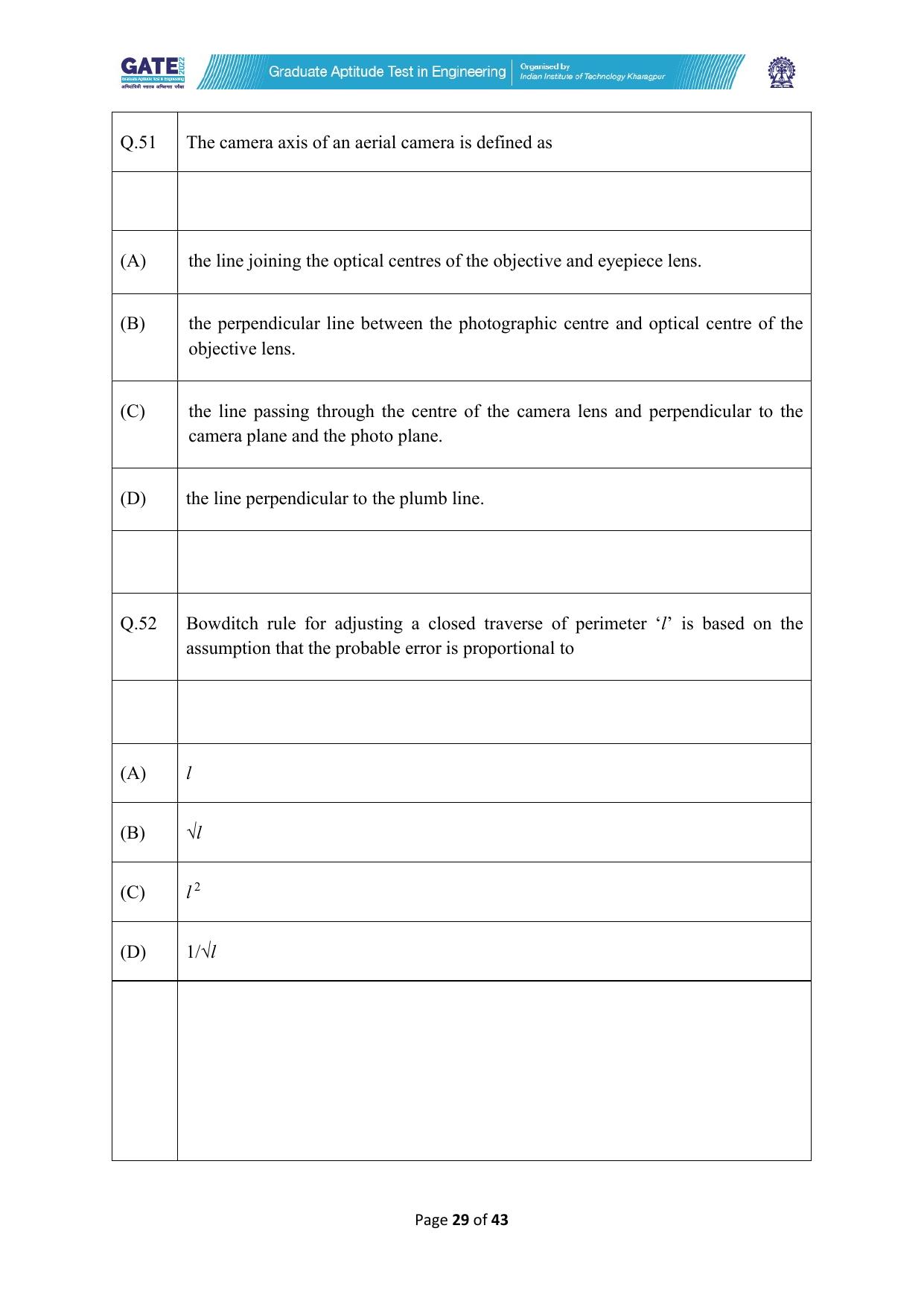 GATE 2022 Geomatics Engineering (GE) Question Paper - Page 29