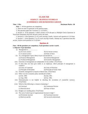 PSEB Class 12 Business Study Model Papers