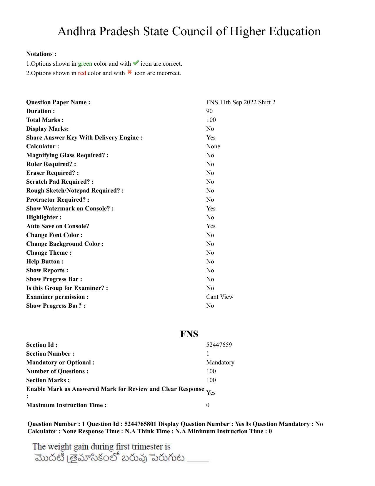 AP PGCET 2022 FNS Question Paper with Answer Key - Page 1