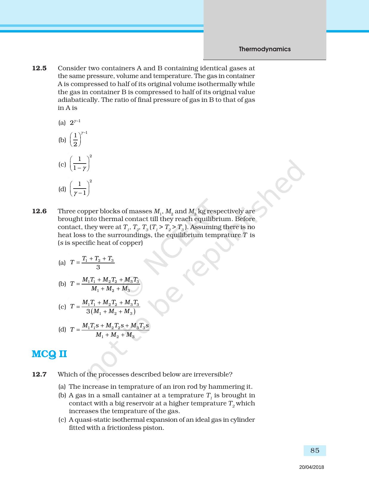 NCERT Exemplar Book for Class 11 Physics: Chapter 11 Thermodynamics - Page 3