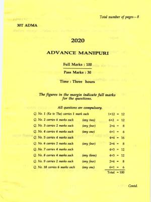 AHSEC Class 12 Advance Manipuri Question Papers 2020
