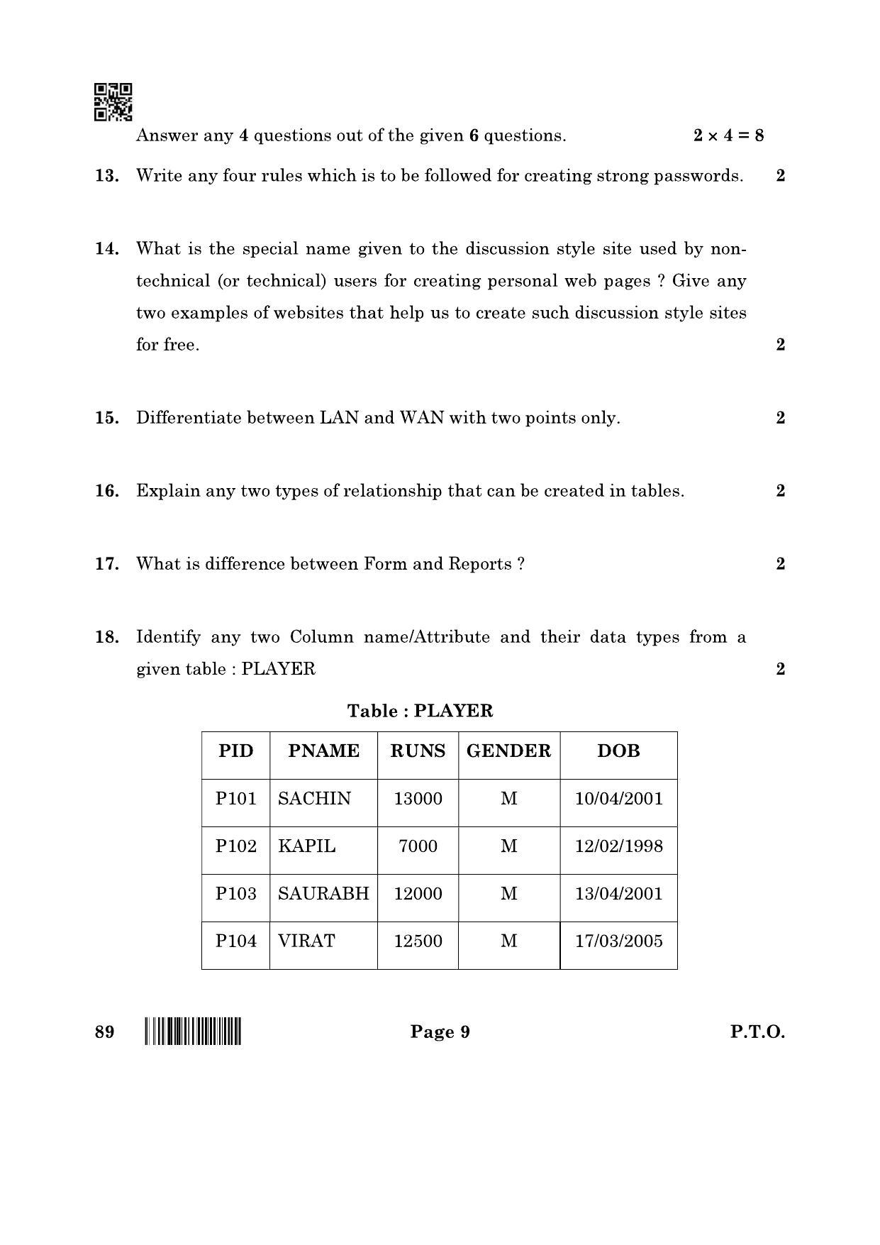 CBSE Class 10 89 Information Technology 2022 Question Paper - Page 9