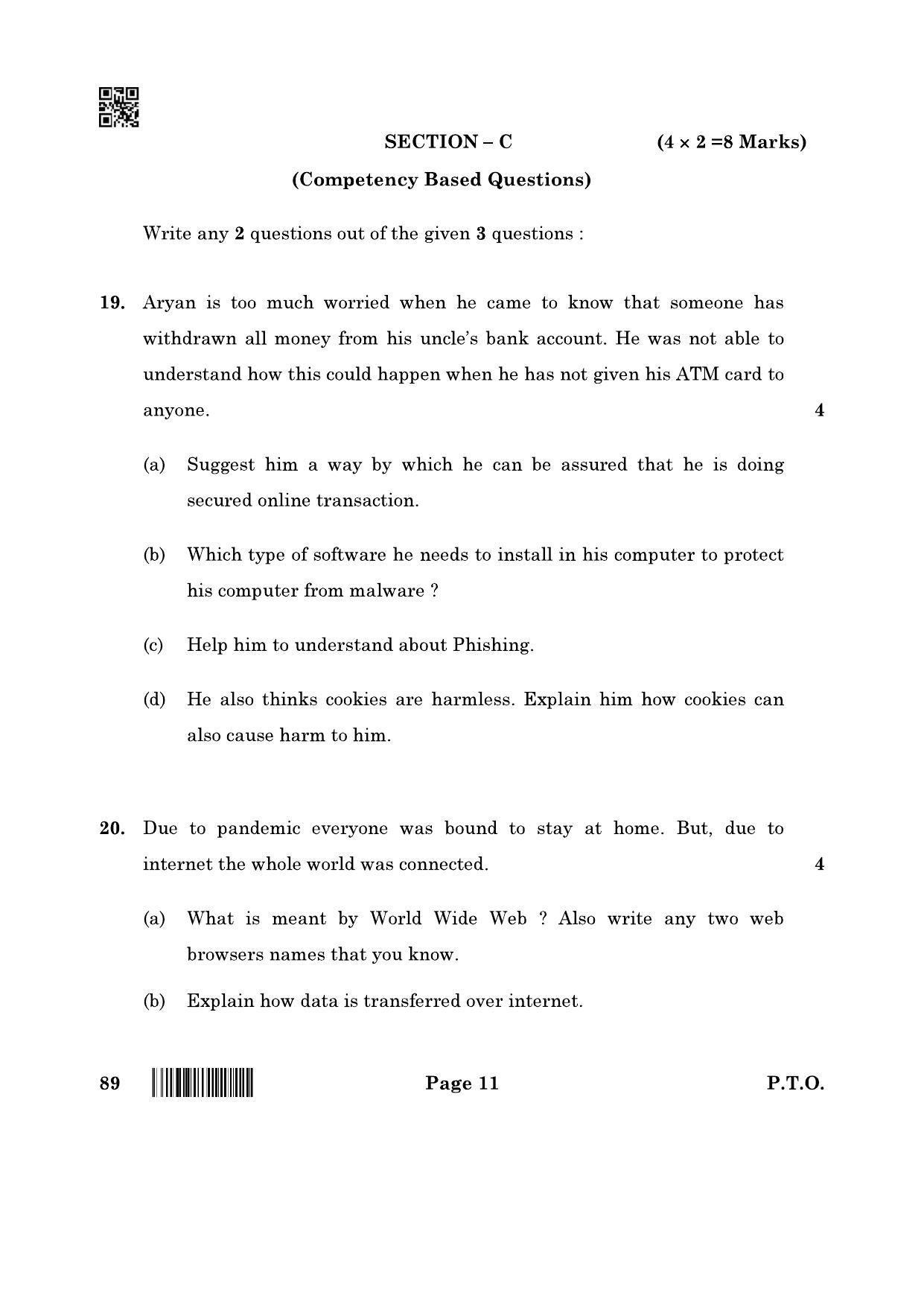 CBSE Class 10 89 Information Technology 2022 Question Paper - Page 11