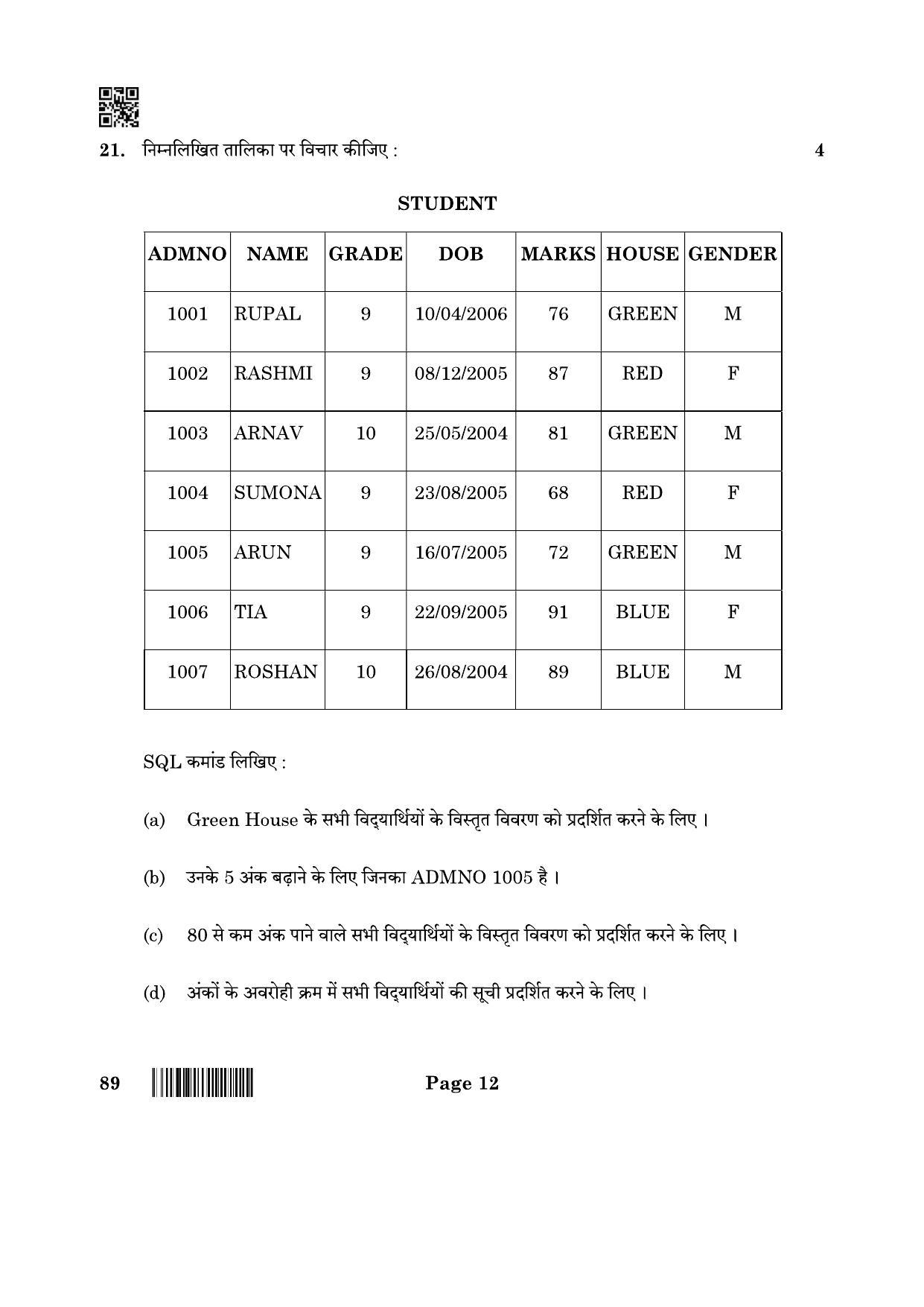 CBSE Class 10 89 Information Technology 2022 Question Paper - Page 12